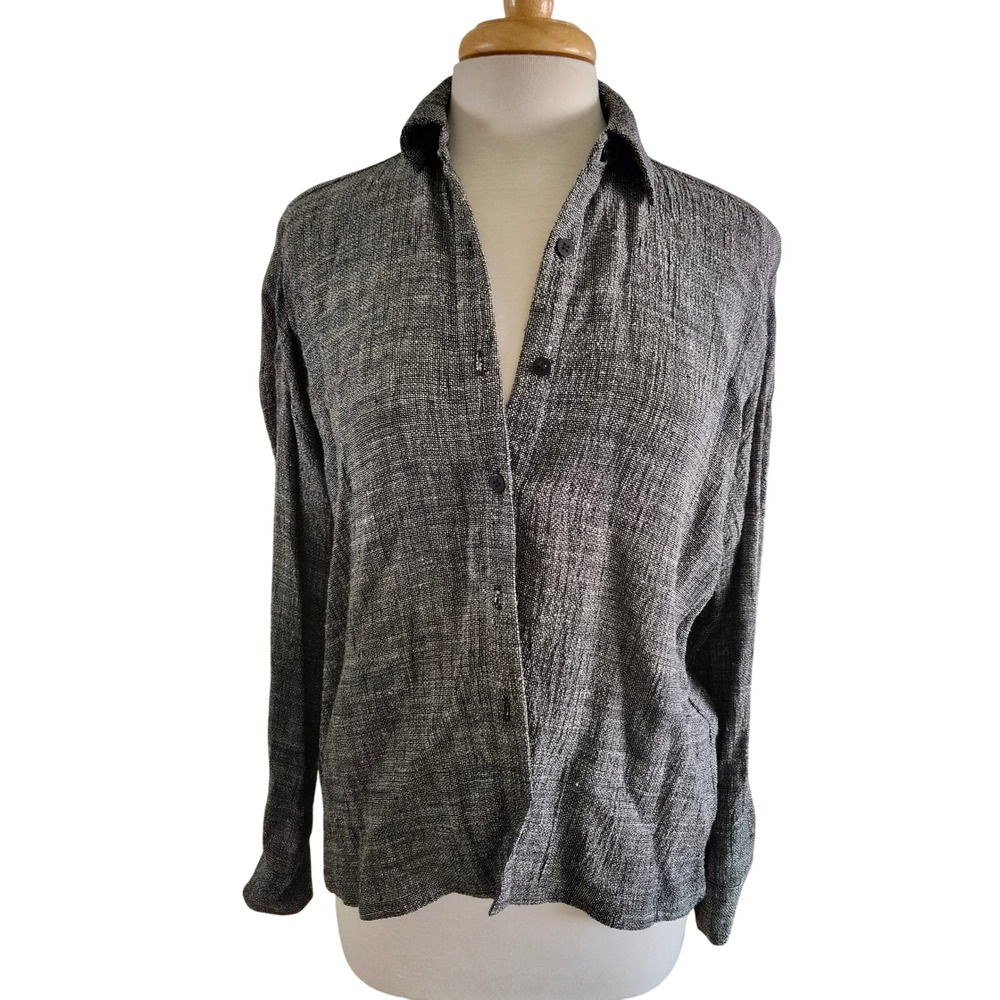 Eileen Fisher Marled Linen Blend Long Sleeve Button Up Shirt RN 78121 M/L